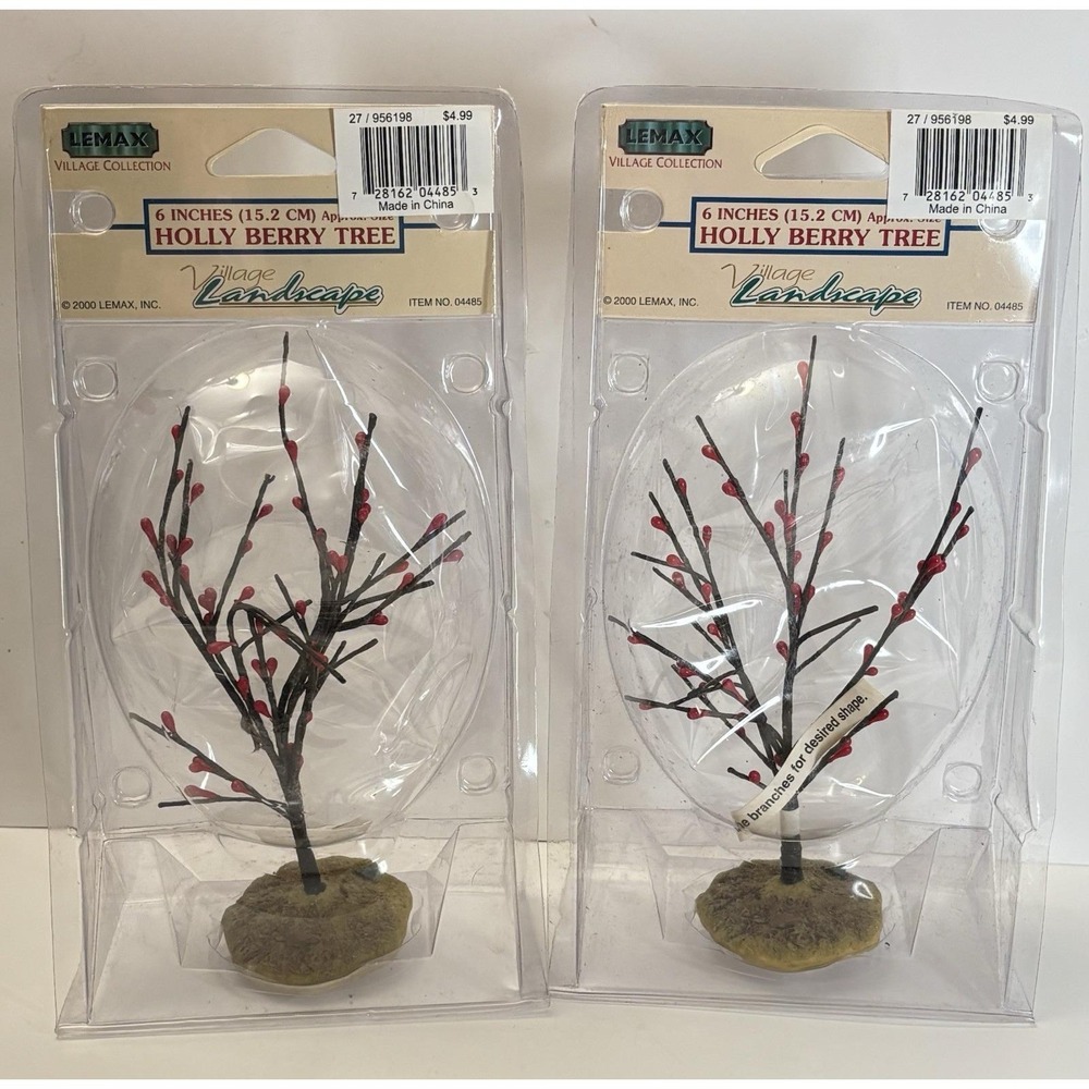 Lemax Village Collection Holly Berry Tree 6 Inches #04485 Discontinued Set Of 2